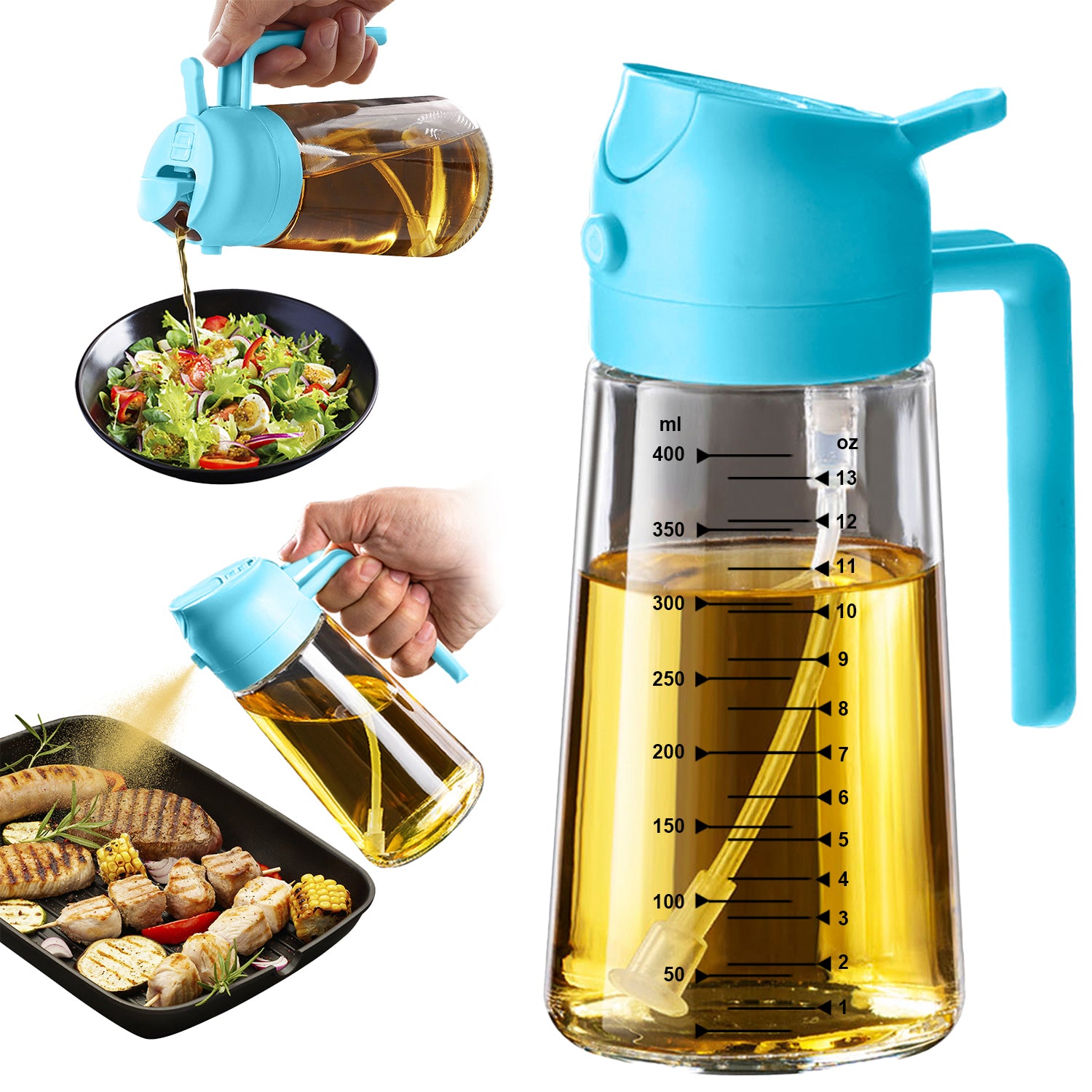 Vaporisateur d'huile d'olive 473 ml (16 oz) – Bouteille en verre avec modes vaporisateur et verseur