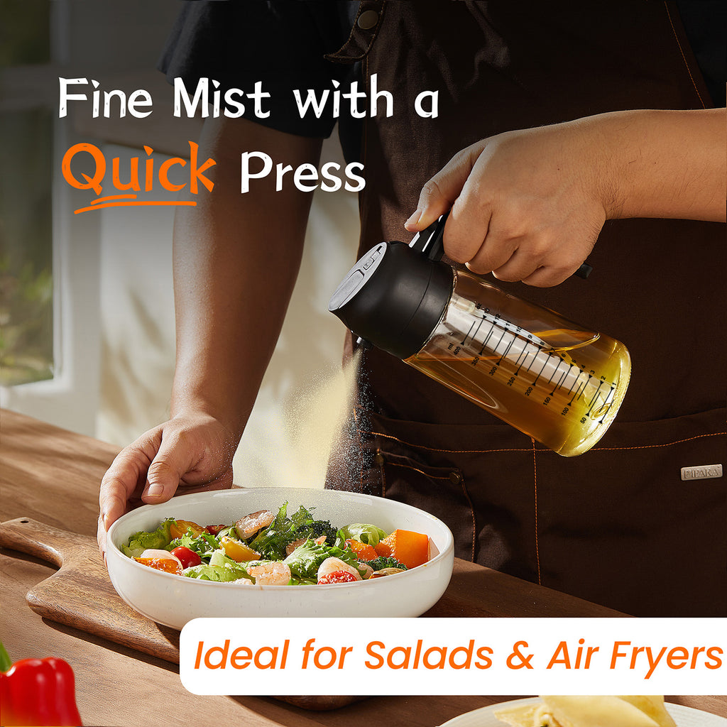 TrendPlain 16oz Glass Olive Oil Sprayer for Cooking - 2 in 1 Olive Oil Dispenser for Kitchen Gadgets,Air Fryer,Salad,Bbq
