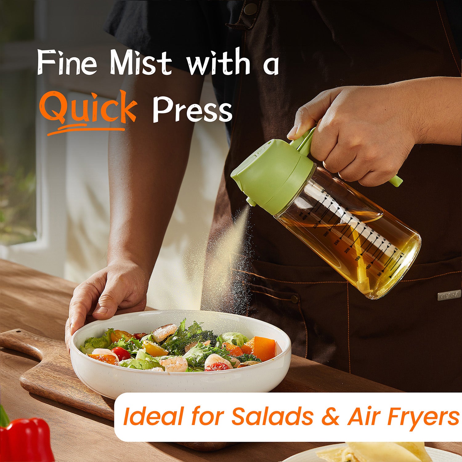 TrendPlain 16oz Glass Olive Oil Sprayer for Cooking - 2 in 1 Olive Oil Dispenser for Kitchen Gadgets,Air Fryer,Salad,Bbq