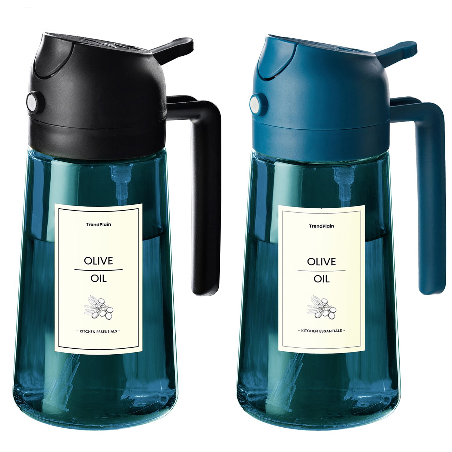 Distributeur d'huile d'olive 2 en 1 en verre bleu de 473 ml (16 oz).