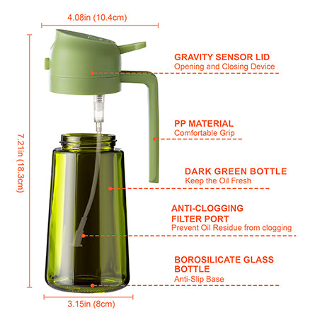 16oz Olive Oil Sprayer - Glass Bottle with Spray & Pour Modes - Light Blocking