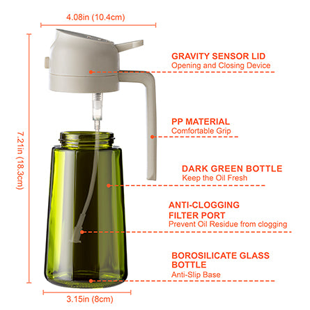 16oz Olive Oil Sprayer - Glass Bottle with Spray & Pour Modes - Light Blocking