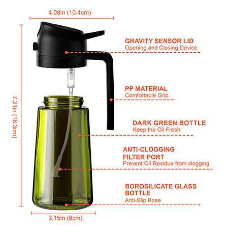 16oz Olive Oil Sprayer - Glass Bottle with Spray & Pour Modes - Light Blocking