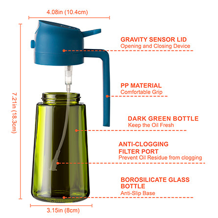 16oz Olive Oil Sprayer - Glass Bottle with Spray & Pour Modes - Light Blocking