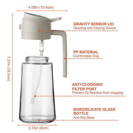 Vaporisateur d'huile d'olive 473 ml (16 oz) – Bouteille en verre avec modes vaporisateur et verseur