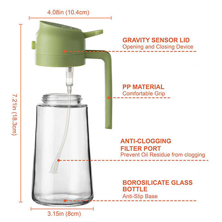 Vaporisateur d'huile d'olive 473 ml (16 oz) – Bouteille en verre avec modes vaporisateur et verseur
