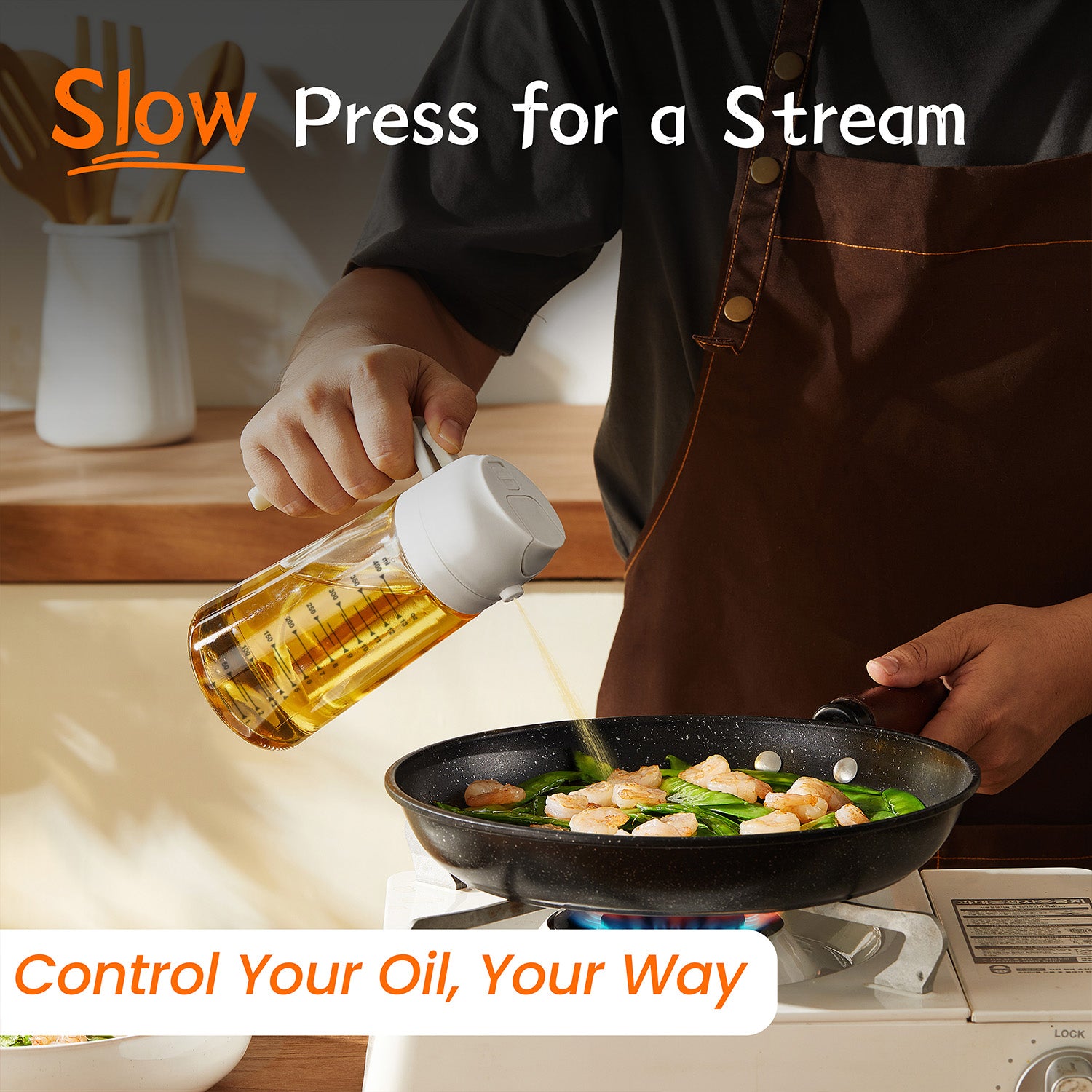 TrendPlain 16oz Glass Olive Oil Sprayer for Cooking - 2 in 1 Olive Oil Dispenser for Kitchen Gadgets,Air Fryer,Salad,Bbq