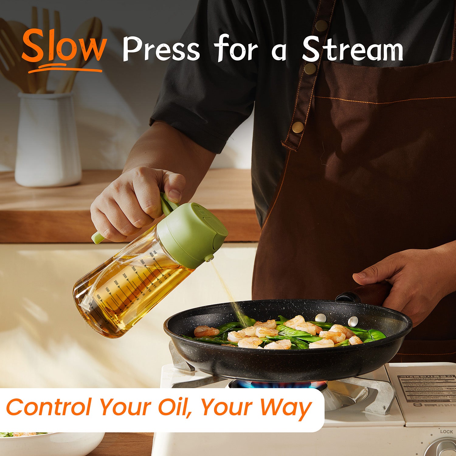 TrendPlain 16oz Glass Olive Oil Sprayer for Cooking - 2 in 1 Olive Oil Dispenser for Kitchen Gadgets,Air Fryer,Salad,Bbq