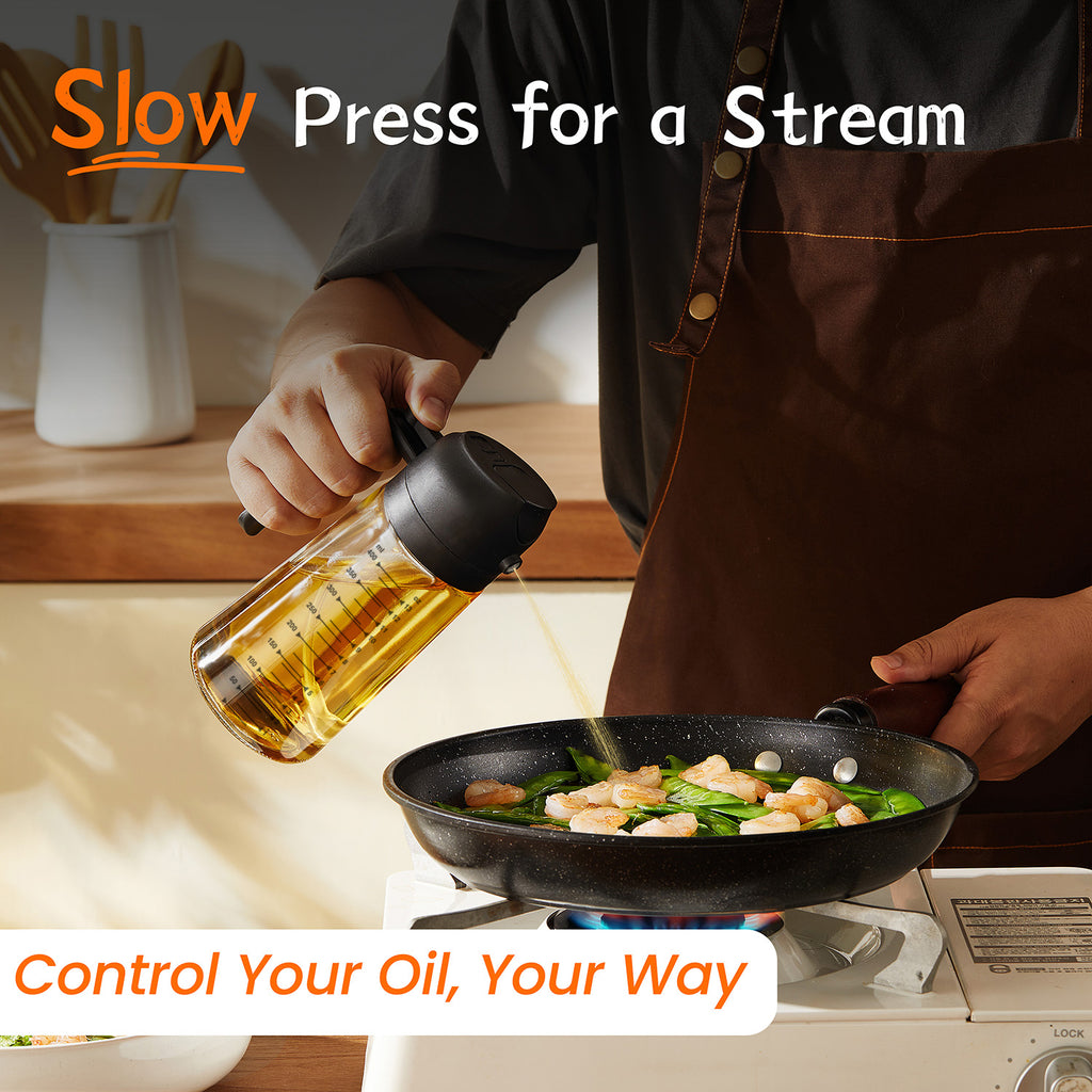 TrendPlain 16oz Glass Olive Oil Sprayer for Cooking - 2 in 1 Olive Oil Dispenser for Kitchen Gadgets,Air Fryer,Salad,Bbq