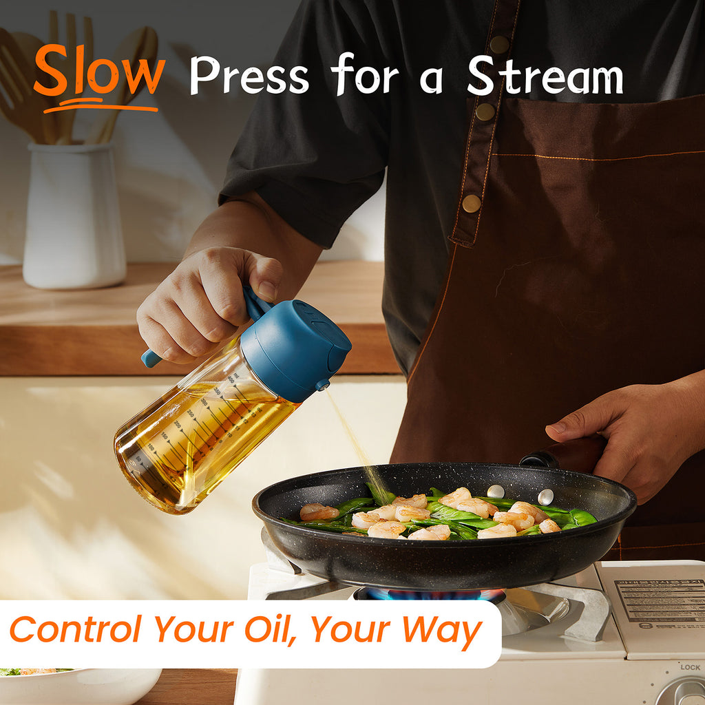 TrendPlain 16oz Glass Olive Oil Sprayer for Cooking - 2 in 1 Olive Oil Dispenser for Kitchen Gadgets,Air Fryer,Salad,Bbq