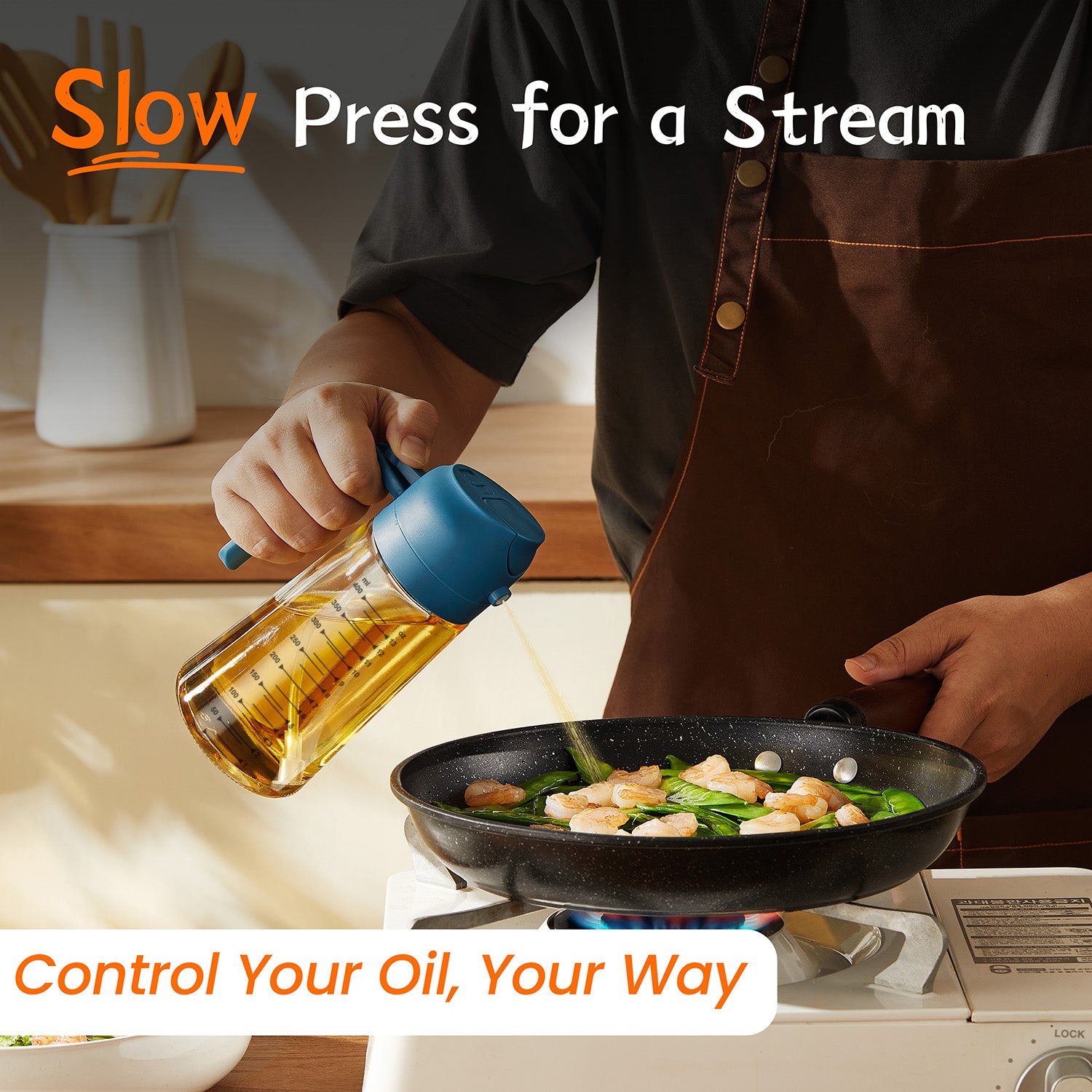 TrendPlain 16oz Glass Olive Oil Sprayer for Cooking - 2 in 1 Olive Oil Dispenser for Kitchen Gadgets,Air Fryer,Salad,Bbq