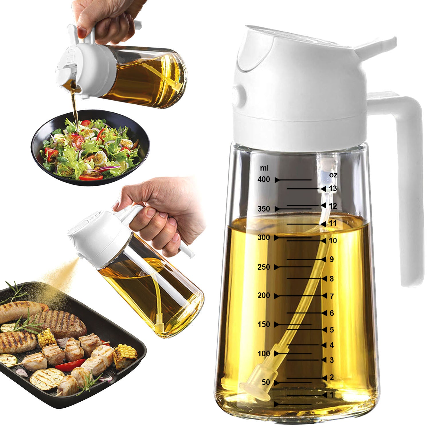 Vaporisateur d'huile d'olive 473 ml (16 oz) – Bouteille en verre avec modes vaporisateur et verseur