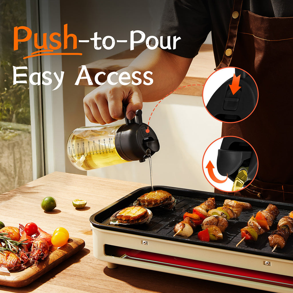 TrendPlain 16oz Glass Olive Oil Sprayer for Cooking - 2 in 1 Olive Oil Dispenser for Kitchen Gadgets,Air Fryer,Salad,Bbq