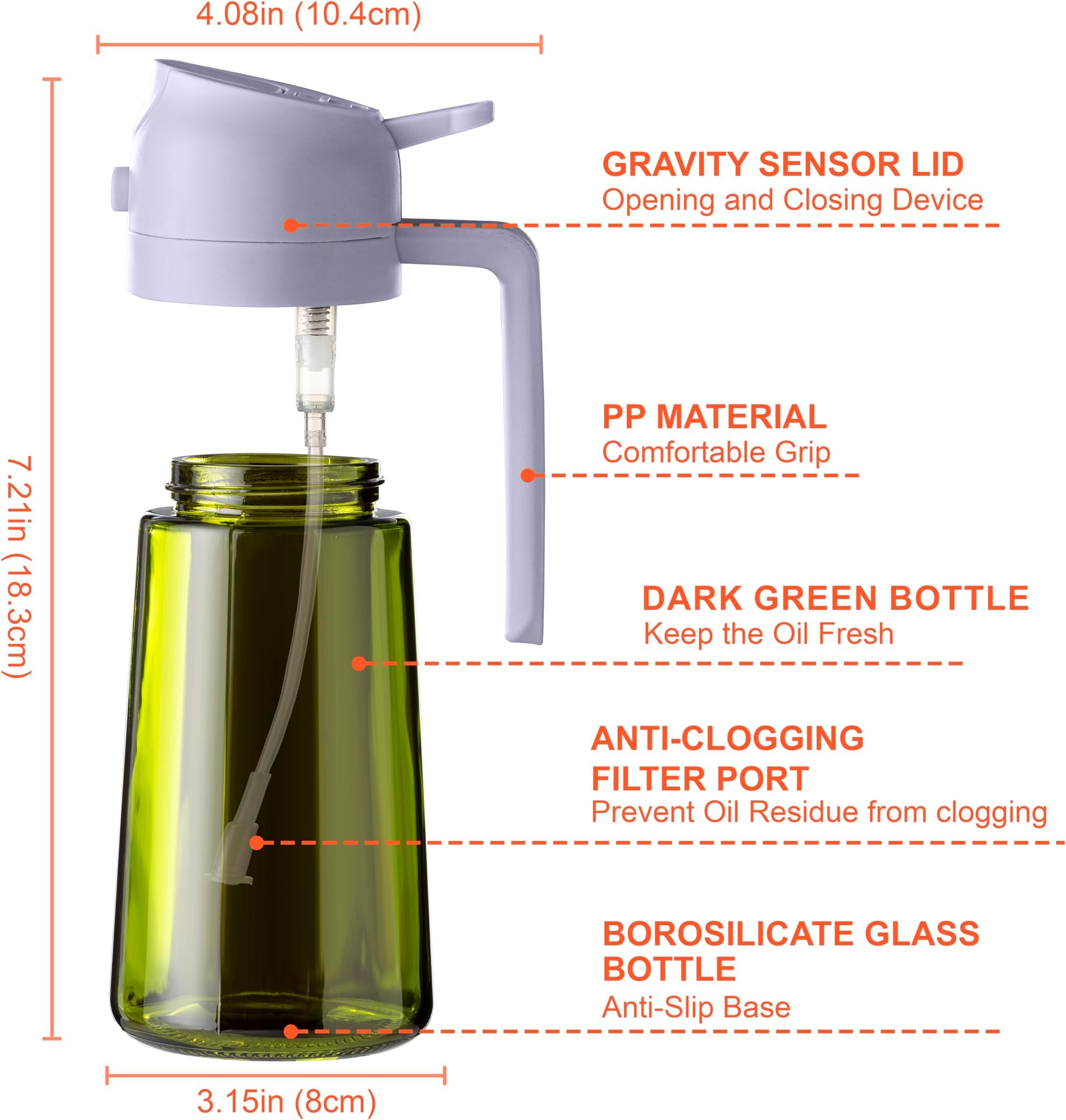 16oz Olive Oil Sprayer - Glass Bottle with Spray & Pour Modes - Light Blocking