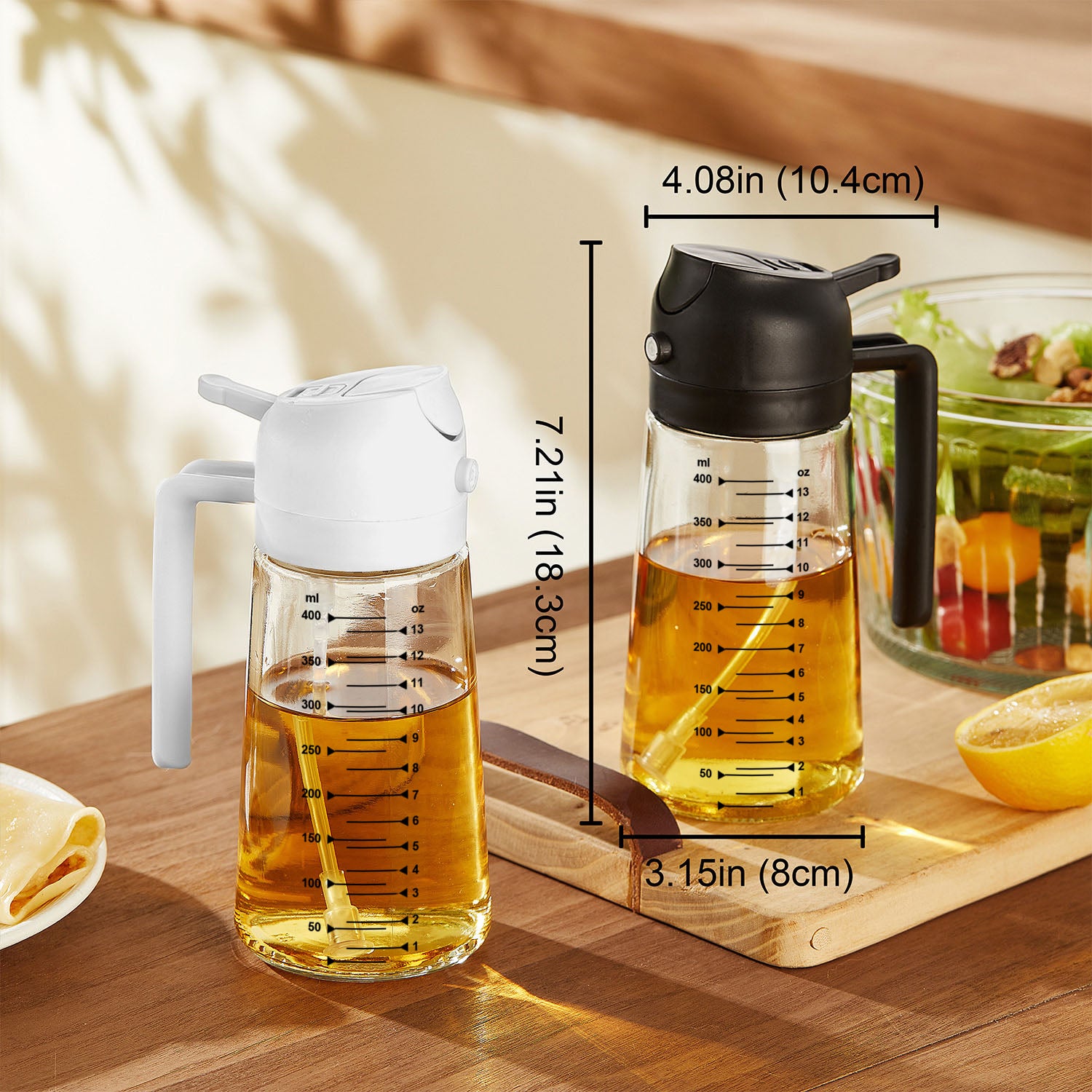 Vaporisateur d'huile d'olive 473 ml (16 oz) – Bouteille en verre avec modes vaporisateur et verseur
