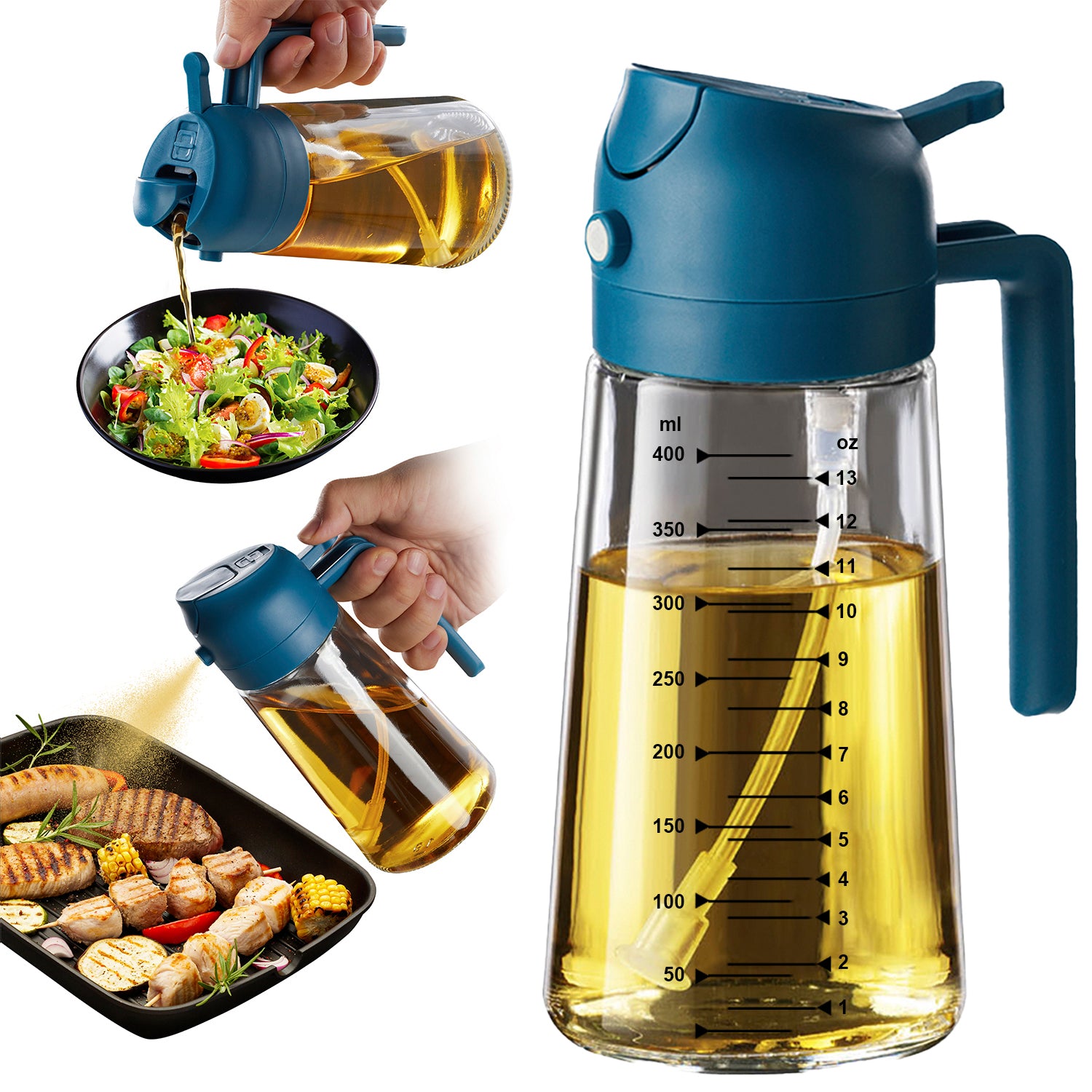 Vaporisateur d'huile d'olive 473 ml (16 oz) – Bouteille en verre avec modes vaporisateur et verseur