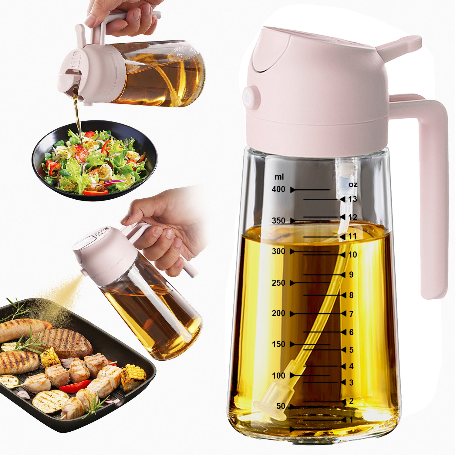 Vaporisateur d'huile d'olive 473 ml (16 oz) – Bouteille en verre avec modes vaporisateur et verseur