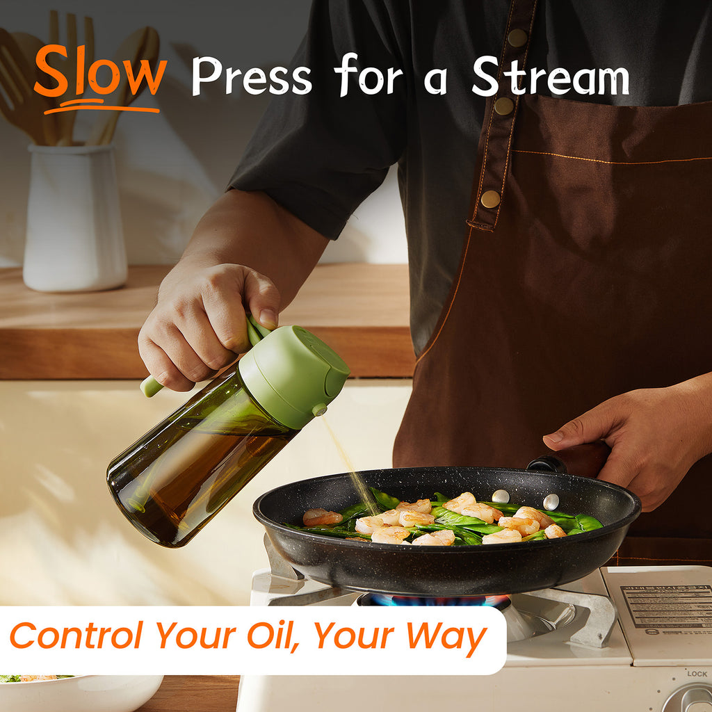 16oz Olive Oil Sprayer - Glass Bottle with Spray & Pour Modes - Light Blocking