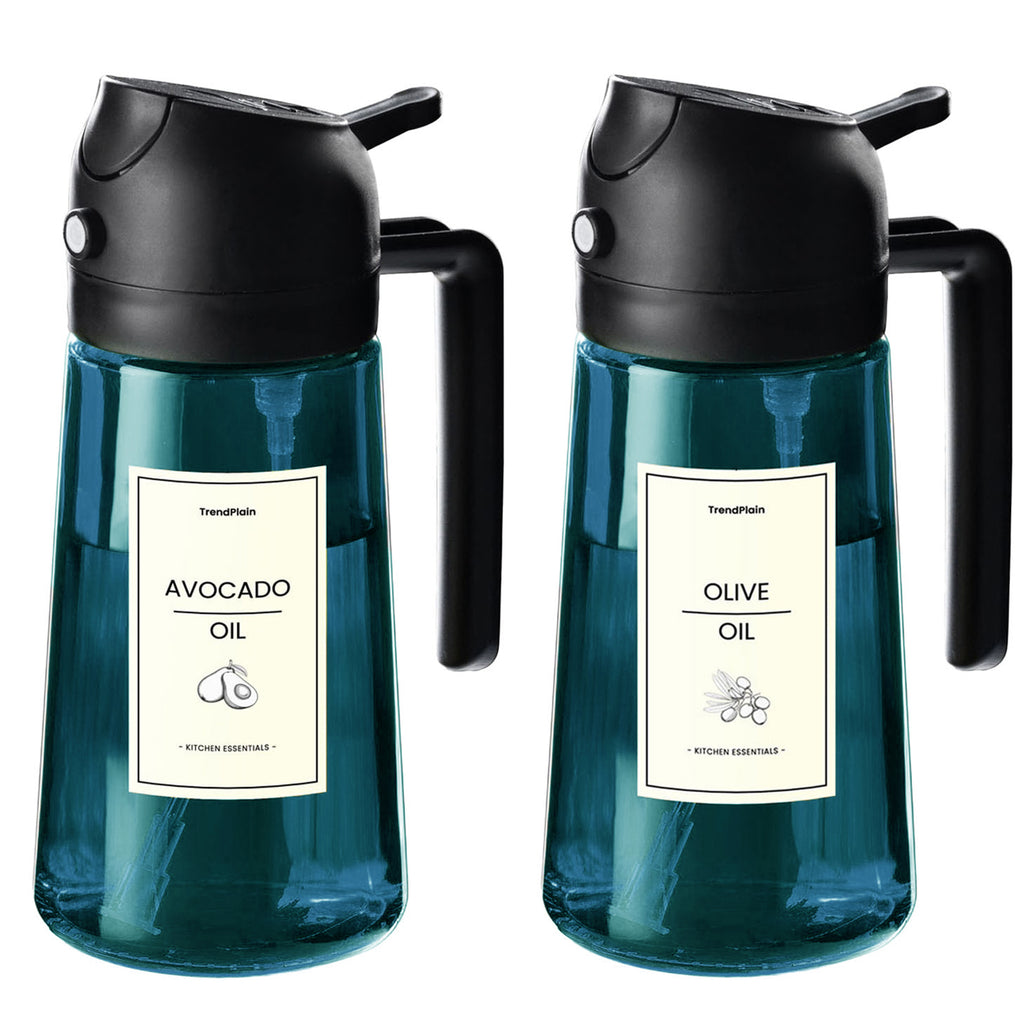 Distributeur d'huile d'olive 2 en 1 en verre bleu de 473 ml (16 oz).
