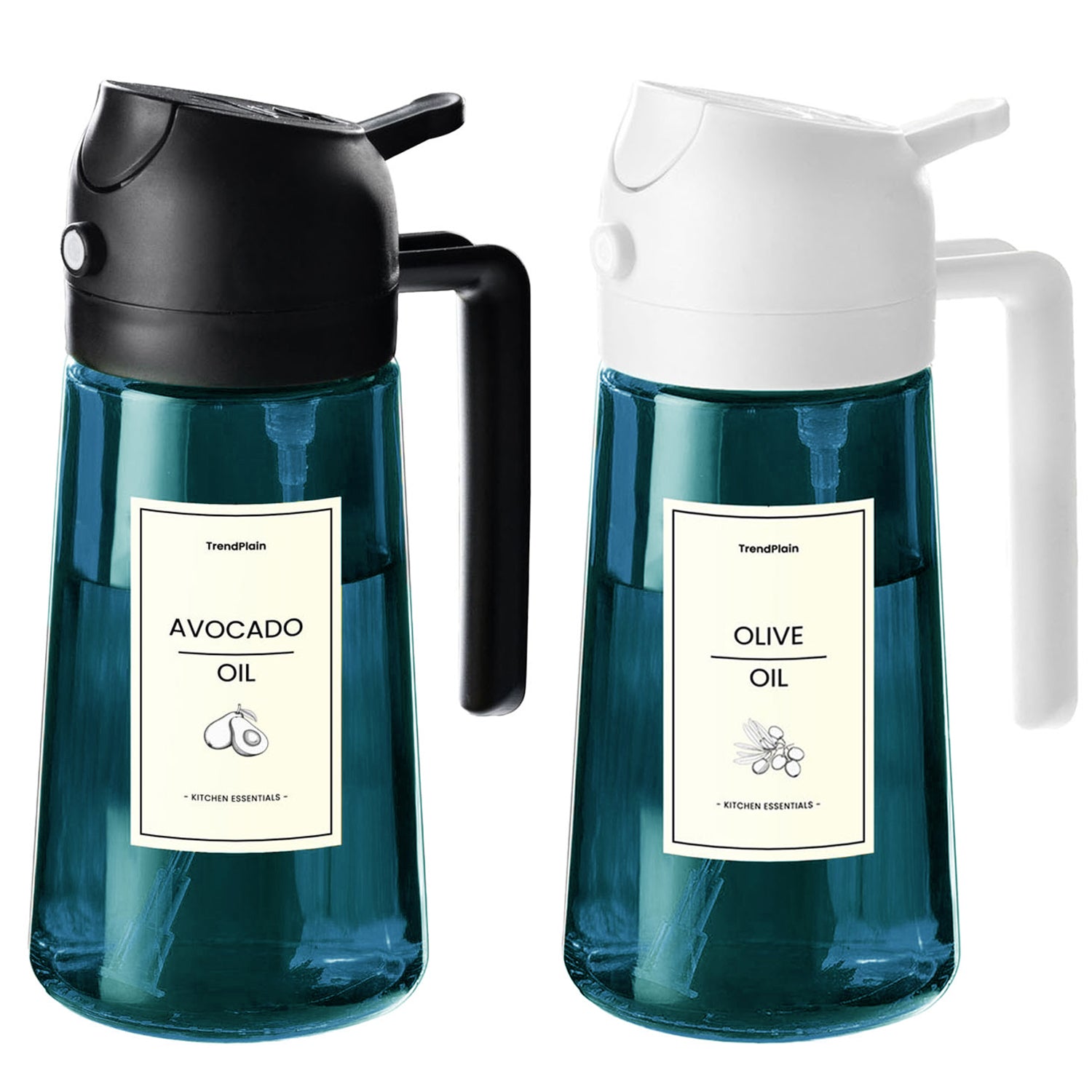 Distributeur d'huile d'olive 2 en 1 en verre bleu de 473 ml (16 oz).