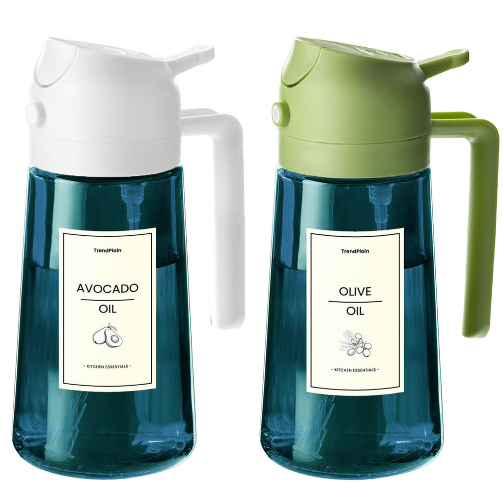 Distributeur d'huile d'olive 2 en 1 en verre bleu de 473 ml (16 oz).
