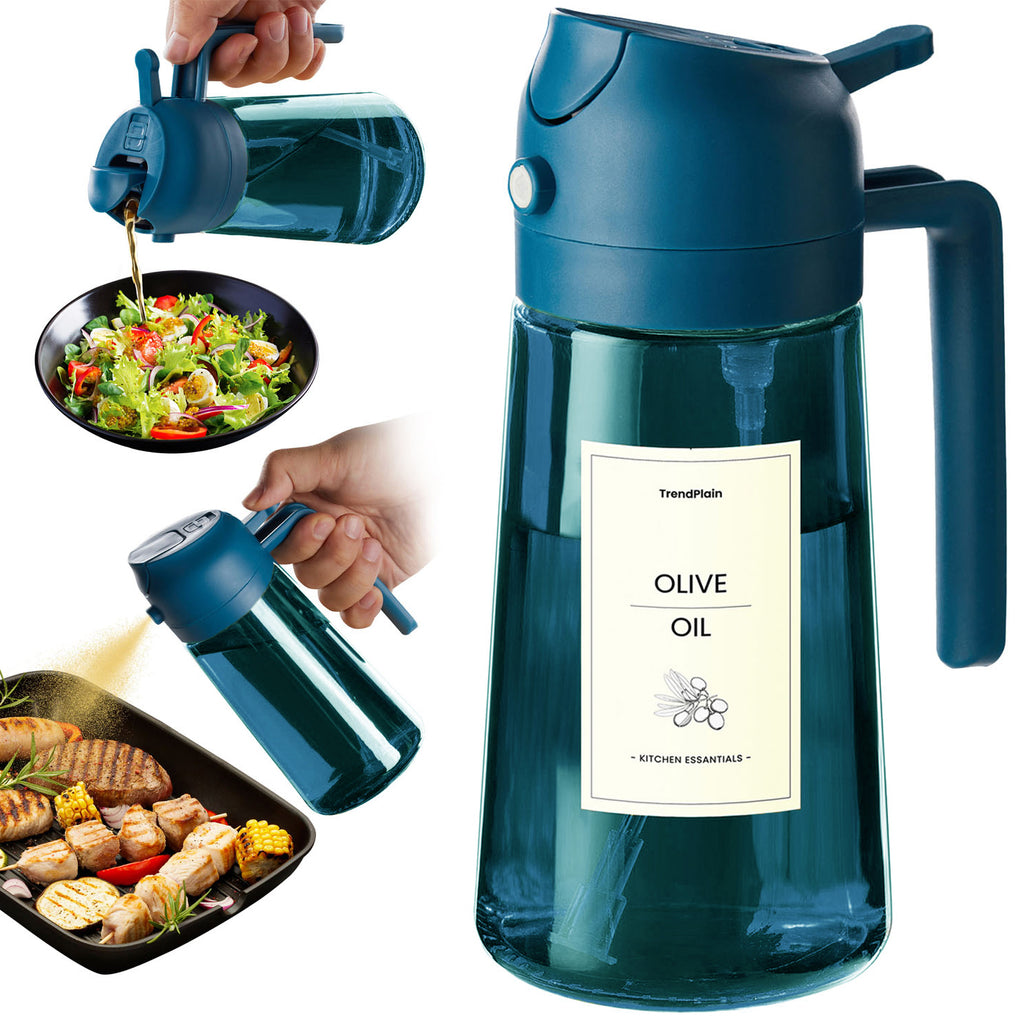 Distributeur d'huile d'olive 2 en 1 en verre bleu de 473 ml (16 oz).