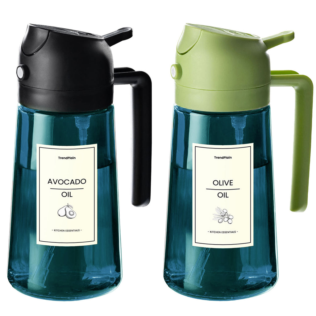 Distributeur d'huile d'olive 2 en 1 en verre bleu de 473 ml (16 oz).