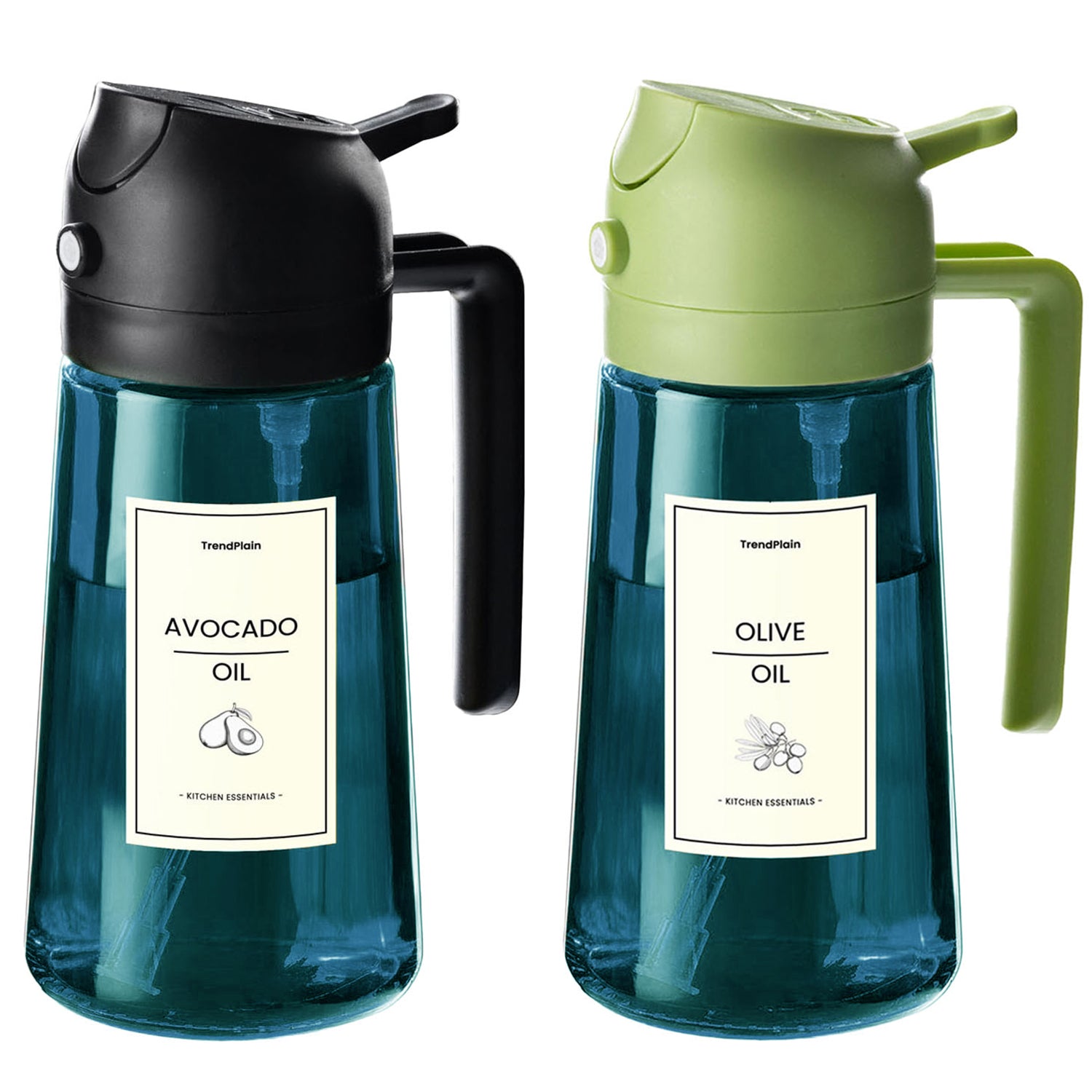 Distributeur d'huile d'olive 2 en 1 en verre bleu de 473 ml (16 oz).