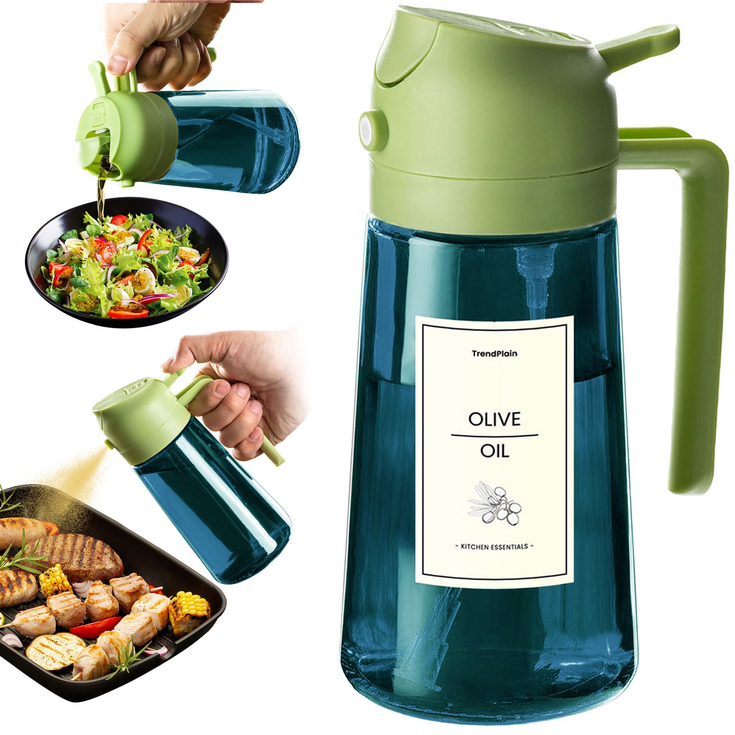 Distributeur d'huile d'olive 2 en 1 en verre bleu de 473 ml (16 oz).