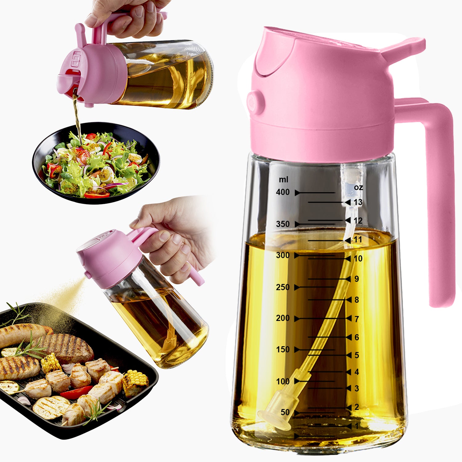 Vaporisateur d'huile d'olive 473 ml (16 oz) – Bouteille en verre avec modes vaporisateur et verseur